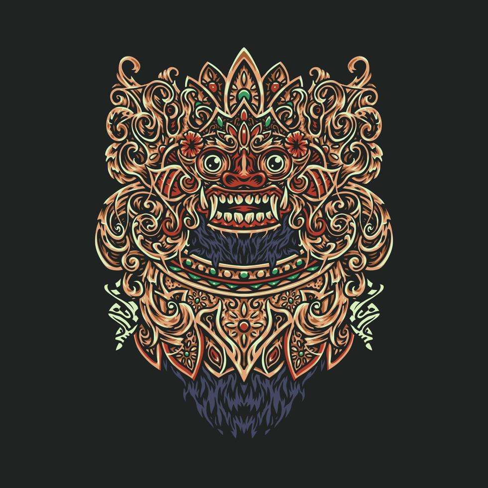 ilustración vectorial de barong bali, ilustración vectorial de arte de línea dibujada a mano vector