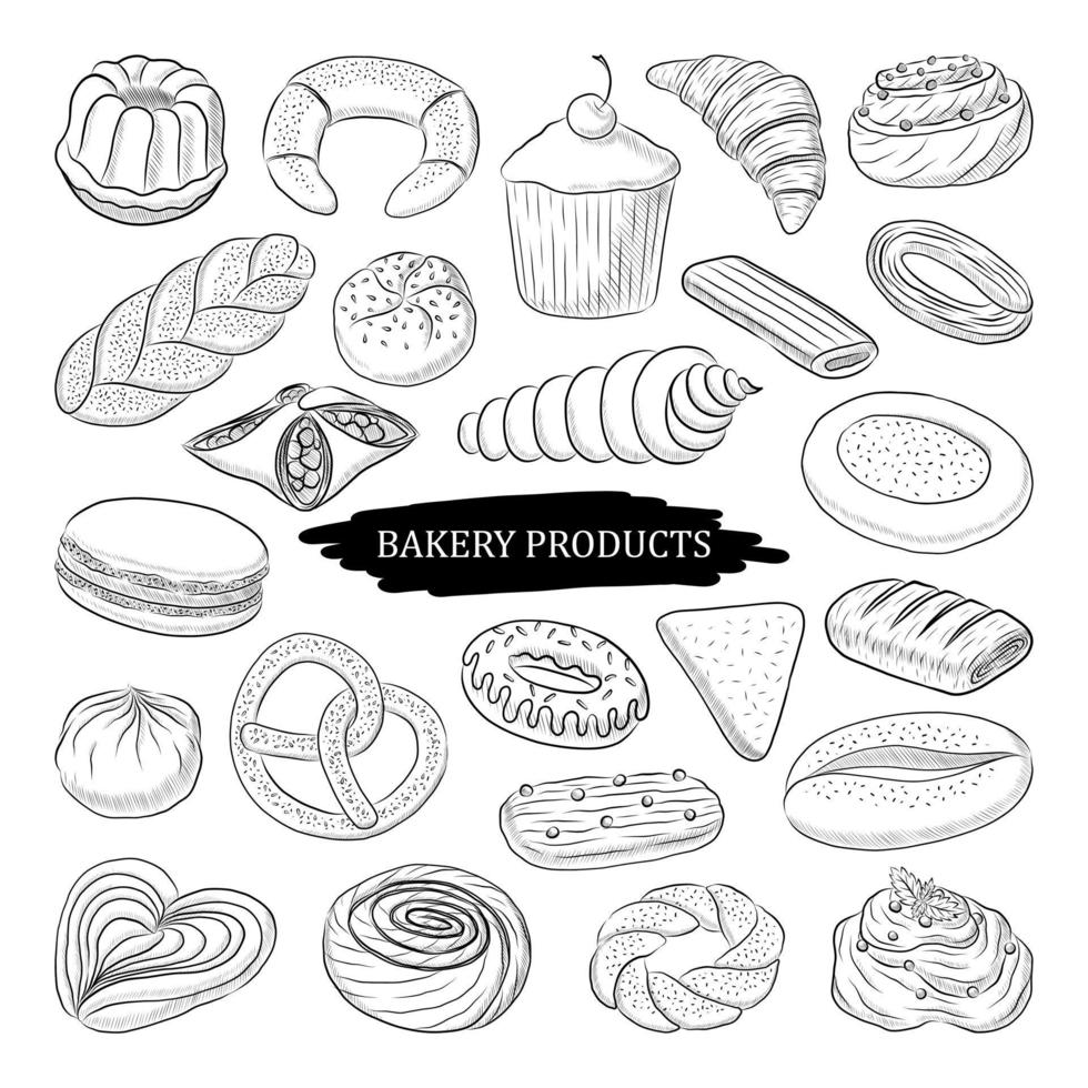 BLACK VECTOR PASTRIES AND CAKES ISOLATED ON A WHITE BACKGROUND