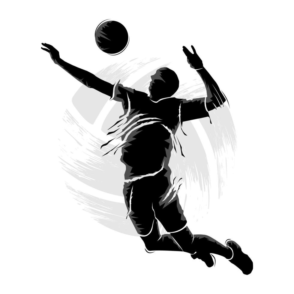 jugador de voleibol masculino volando para golpear la pelota. silueta abstracta vectorial vector