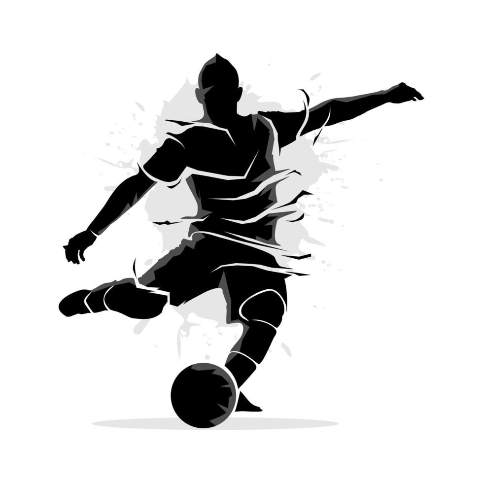 jugador de fútbol patea la pelota. Ilustración de vector de silueta abstracta