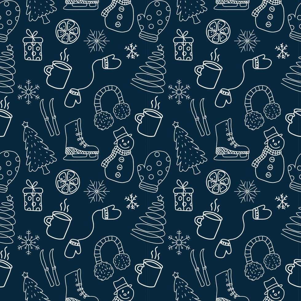 Hand drawn seamless pattern doodle winter. Vector background, wallpaper, backdrop