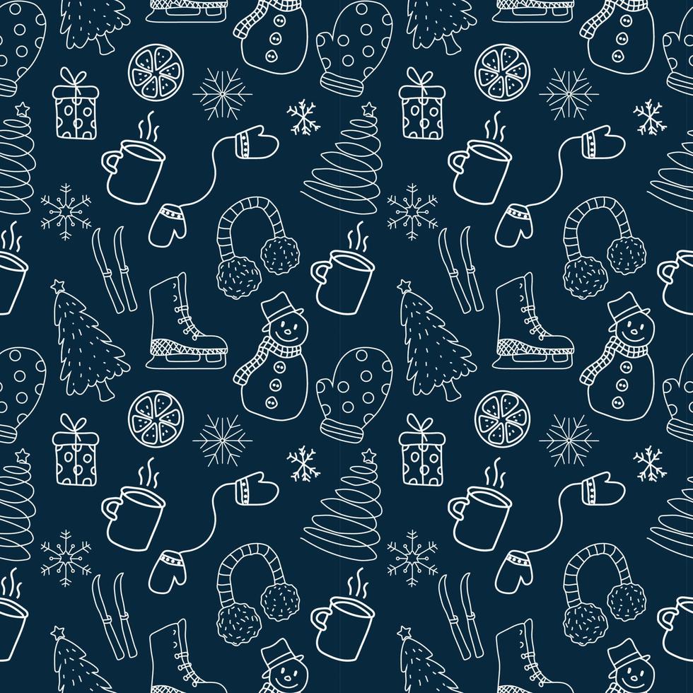 Hand drawn seamless pattern doodle winter. Vector background, wallpaper, backdrop