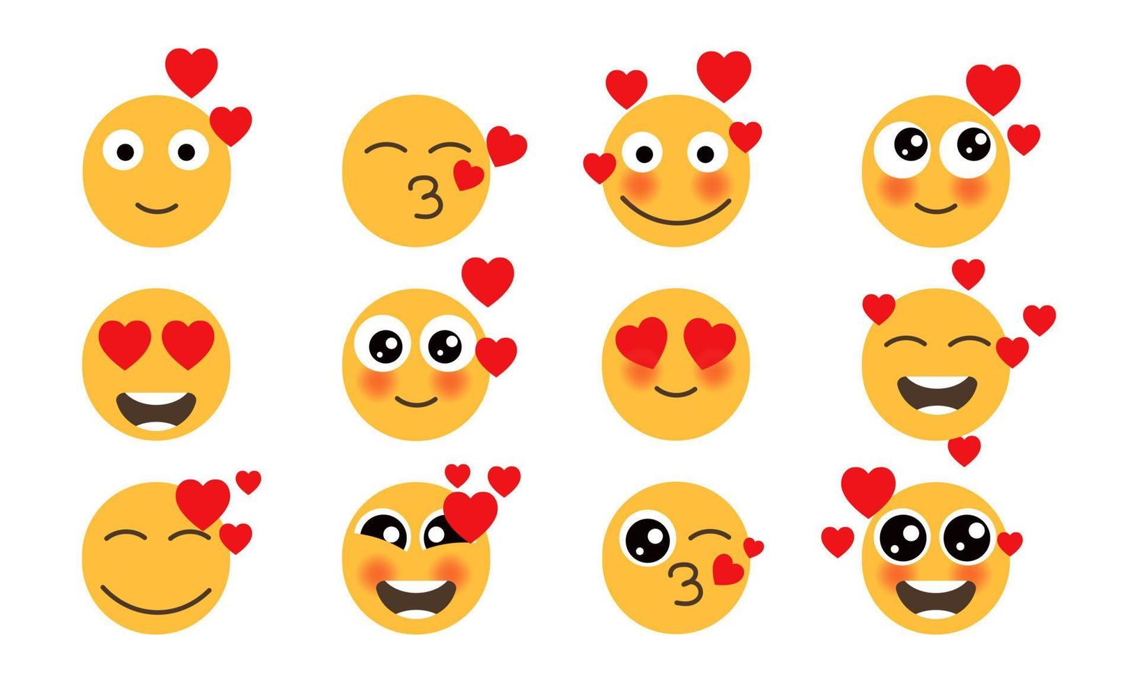 Eyes love set emoticons yellow face. vector