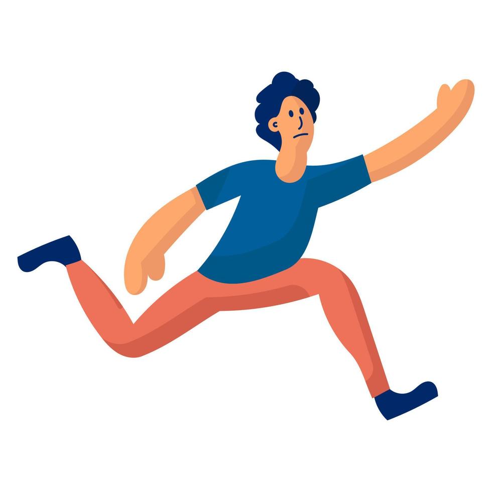 Man run vector illustration. Person male running and runner competition concept. Business cartoon design businessman athlete and success leadership victory. Winner adult indian character