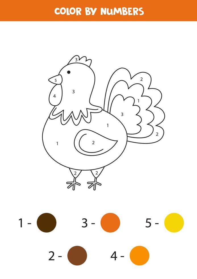 Color cartoon turkey by numbers. Worksheet for kids. vector