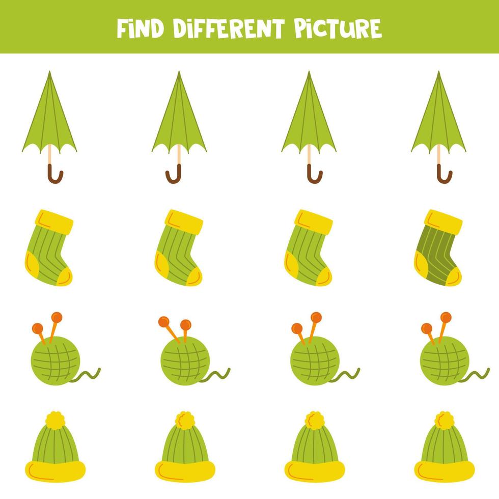 Find autumn element which is different from others. Worksheet for kids. vector
