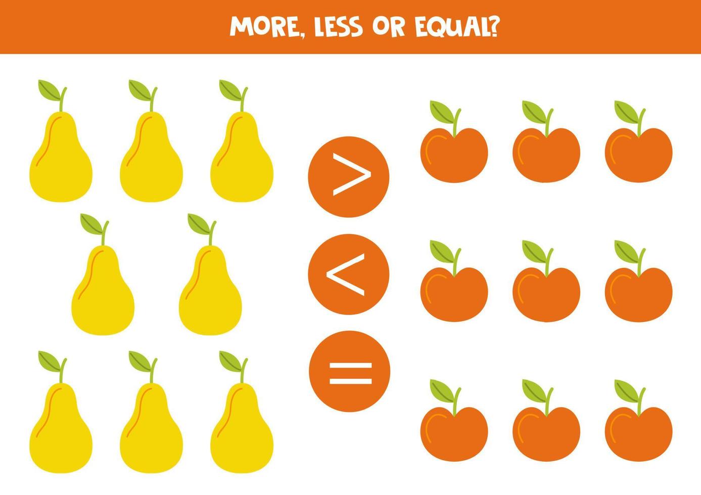 More, less, equal with apples and pears. vector