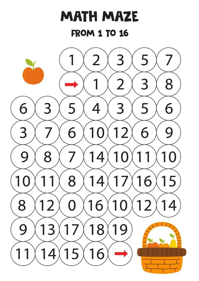 Get apple to the basket by counting to 16. vector