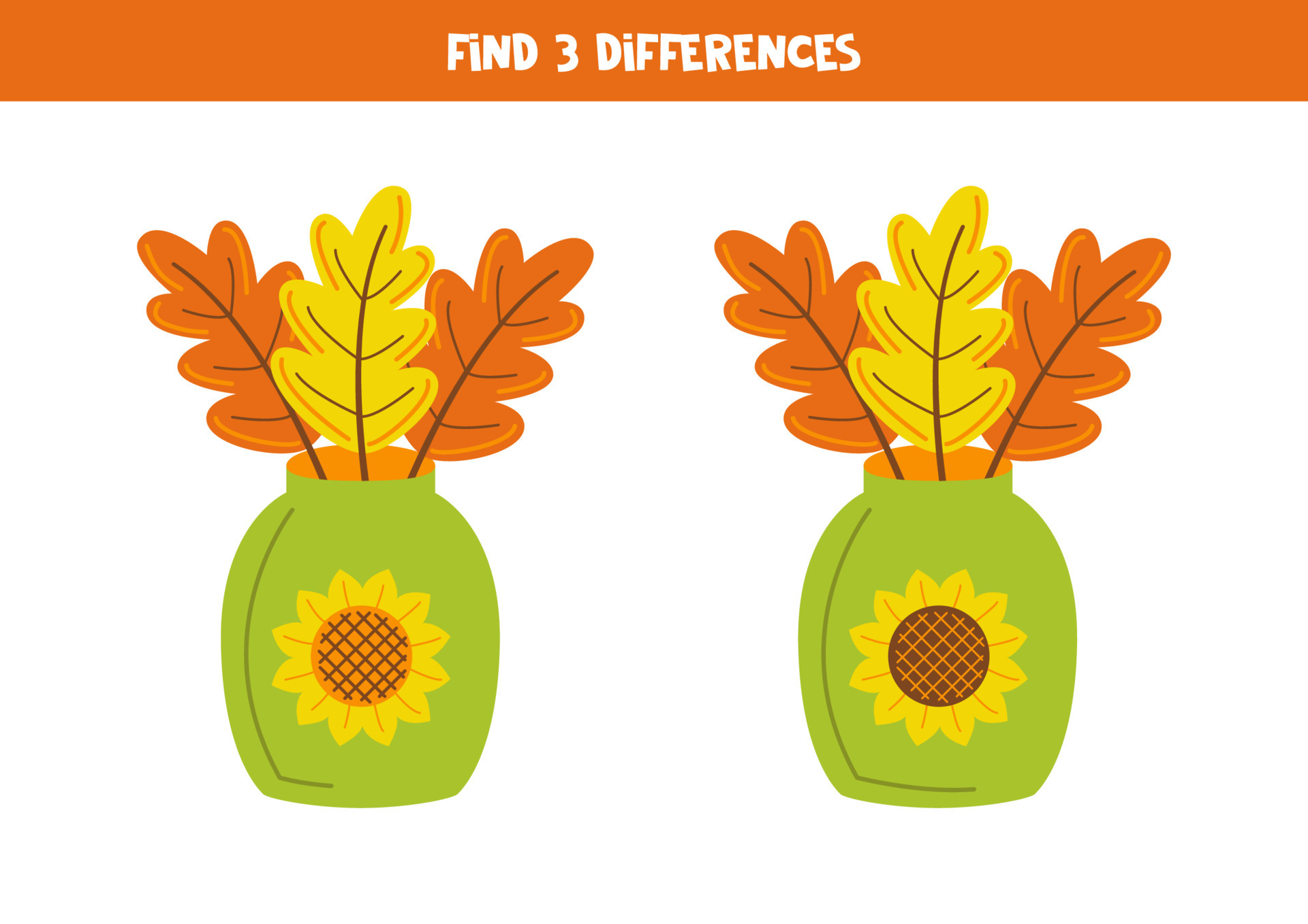 Find three differences between two vases with leaves. 11411541 Vector