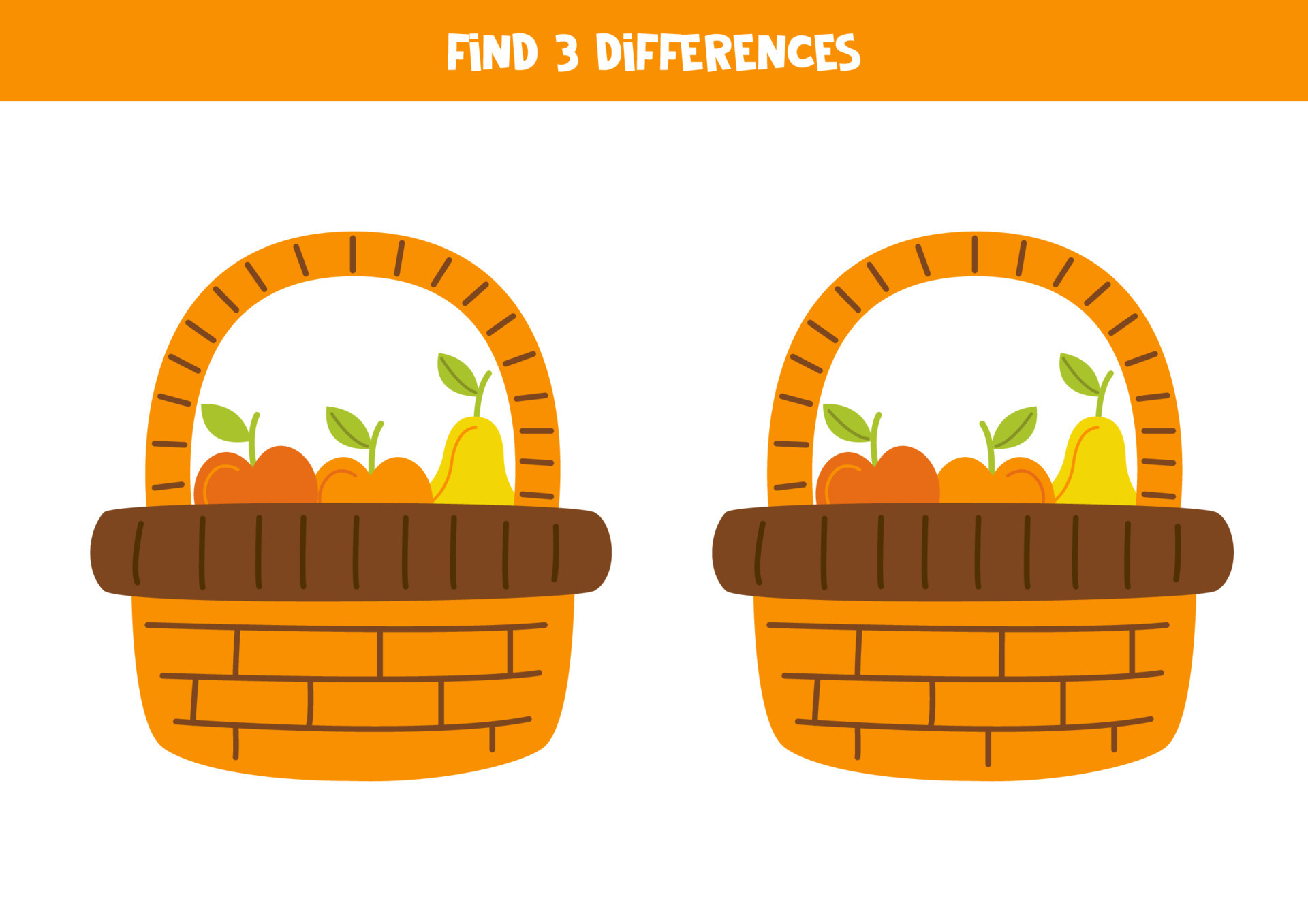 Find three differences between two baskets with fruits. 11411542 Vector
