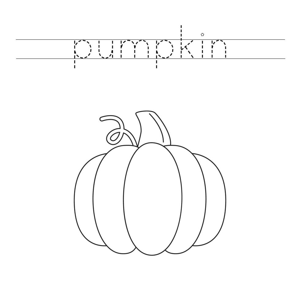 Trace the letters and color cute pumpkin. Handwriting practice for kids. vector