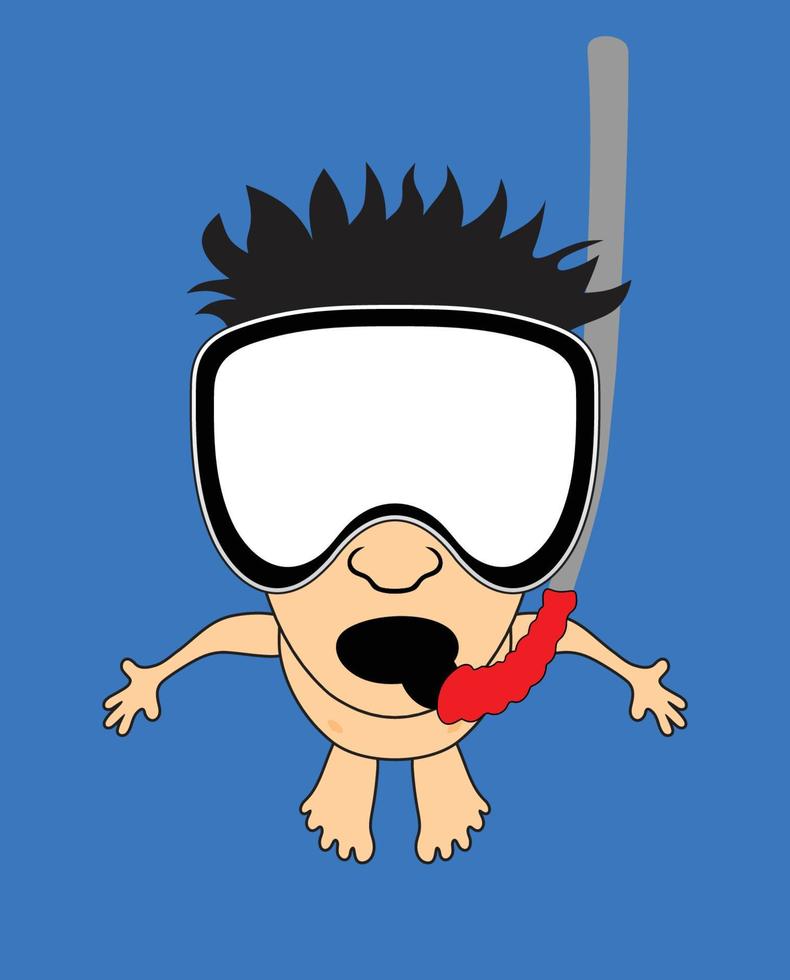 Cartoon scuba diver over sea blue background. Insert your picture. vector