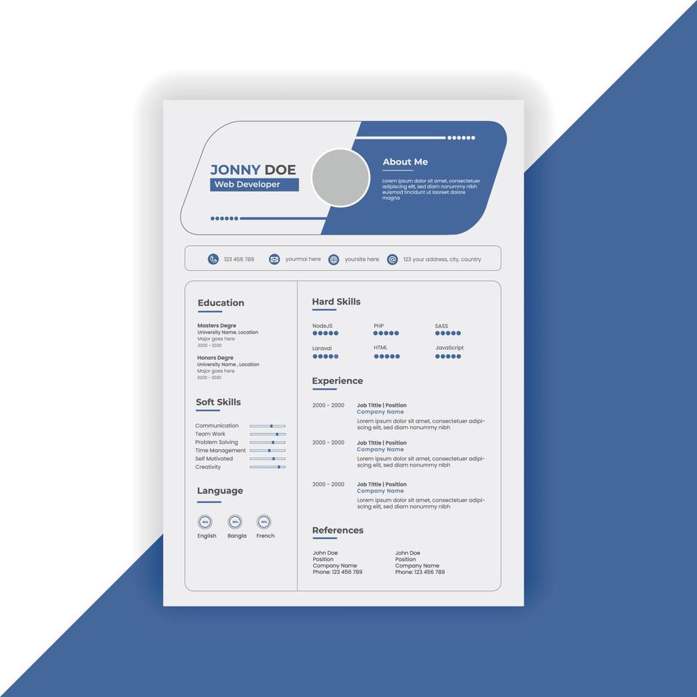 plantilla de cv de currículum de trabajo moderno vector