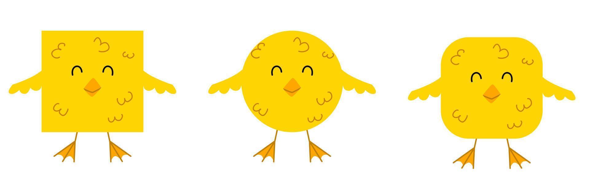 A set of animals of square and round shape. Vector illustration of a chicken