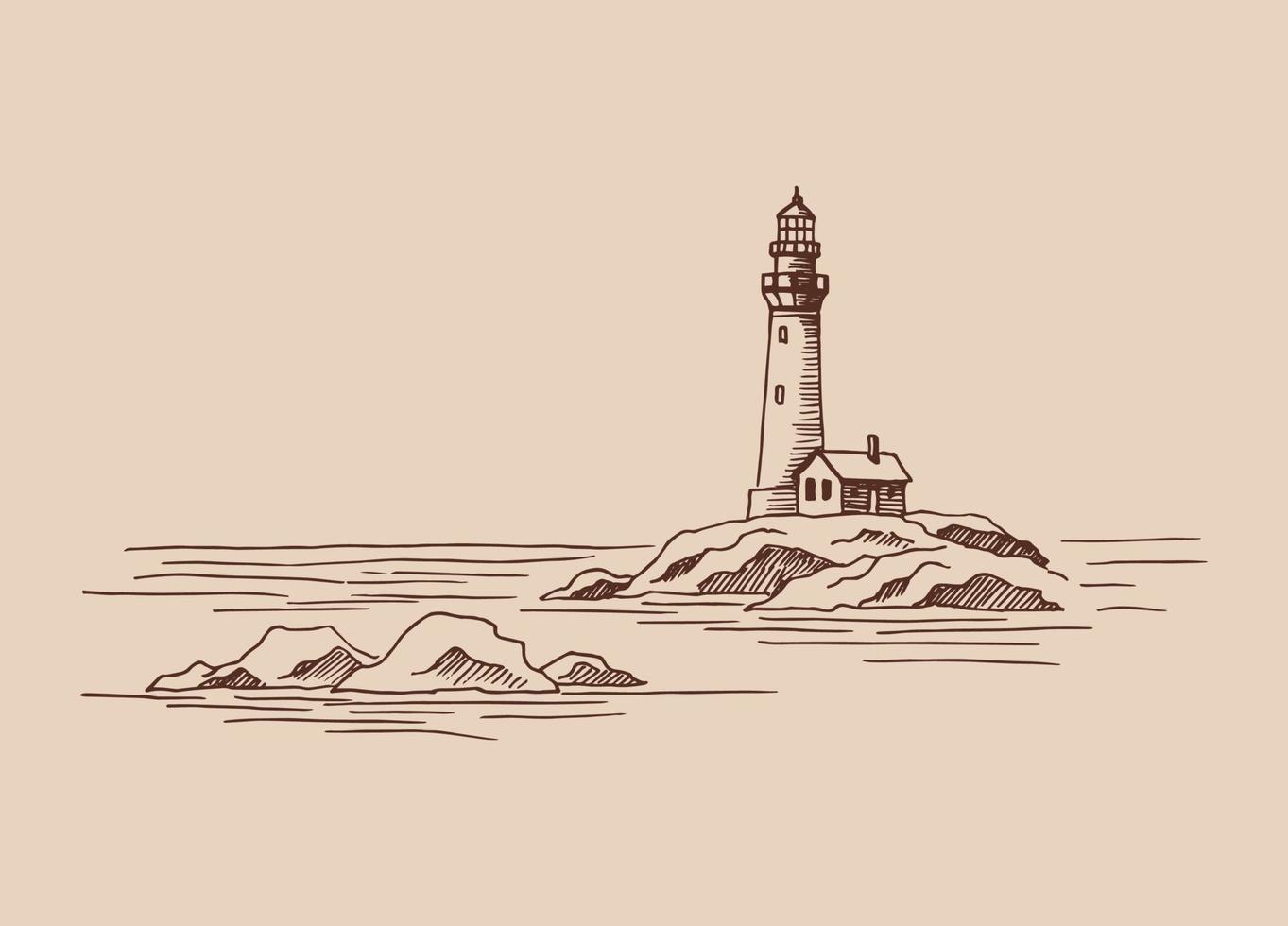 Lighthouse. Hand drawn illustration converted to vector. Sea coast graphic landscape sketch illustration vector. vector