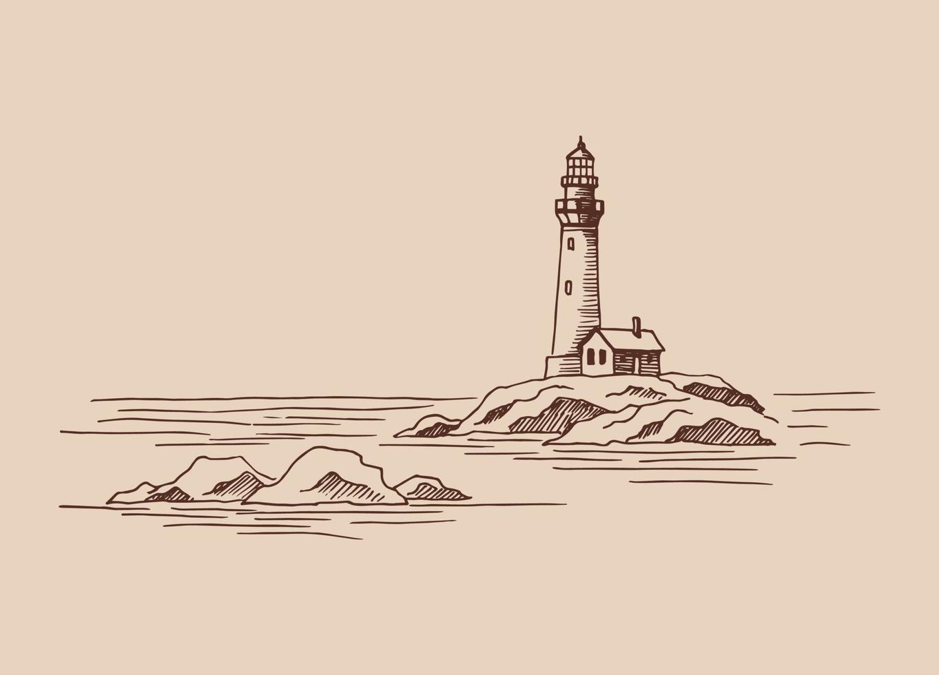 faro. ilustración dibujada a mano convertida en vector. vector de ilustración de boceto de paisaje gráfico de la costa del mar.