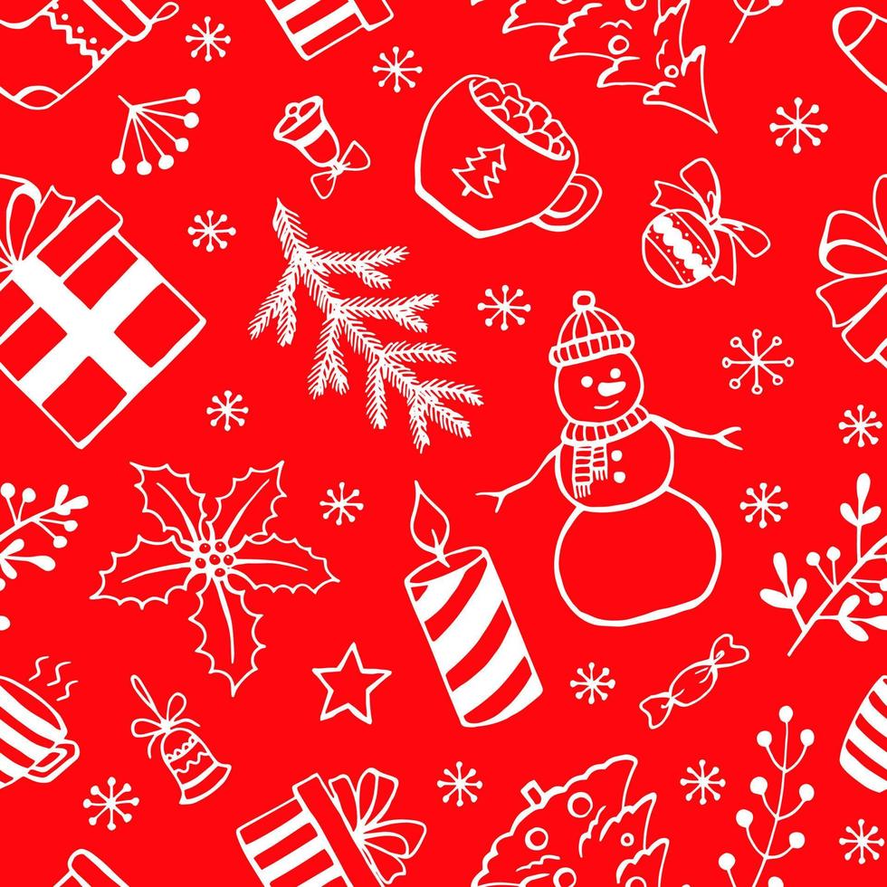 Christmas seamless pattern, hand drawn style doodle elements. Vector illustration.