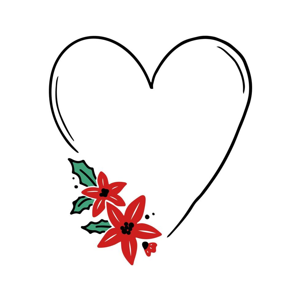 marco floral navideño con forma de corazón vector