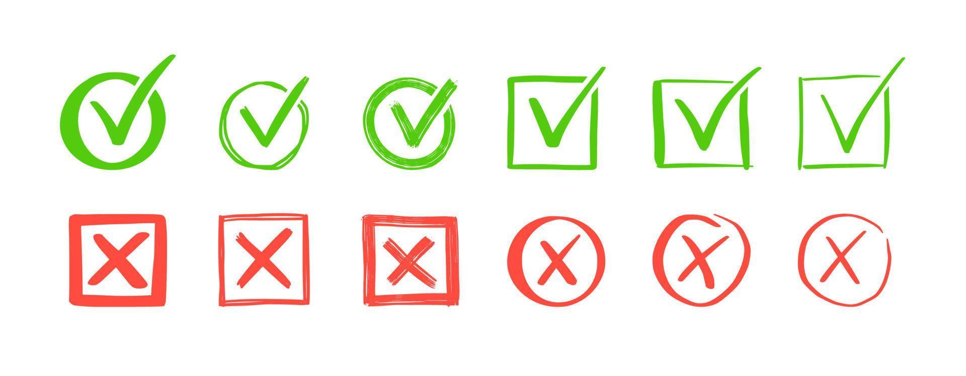 Green check and red cross mark set. vector