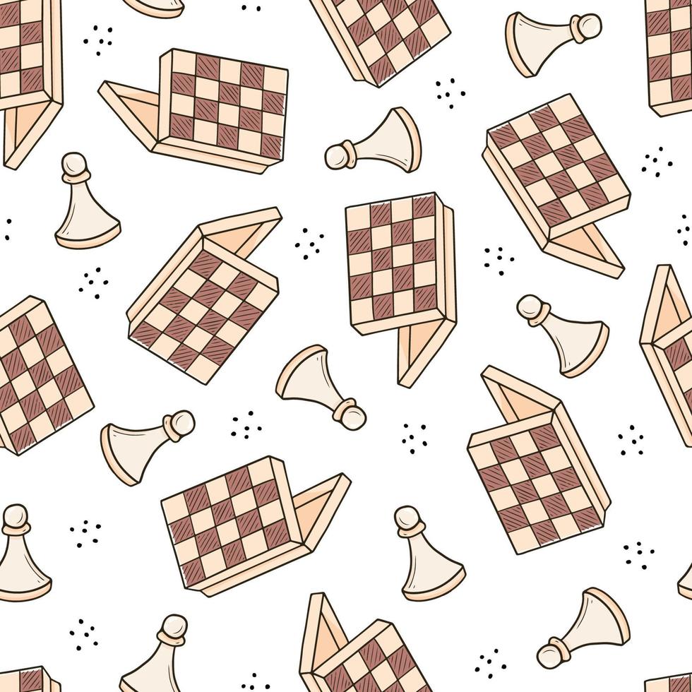 Hand drawn seamless pattern of cartoon chess vector