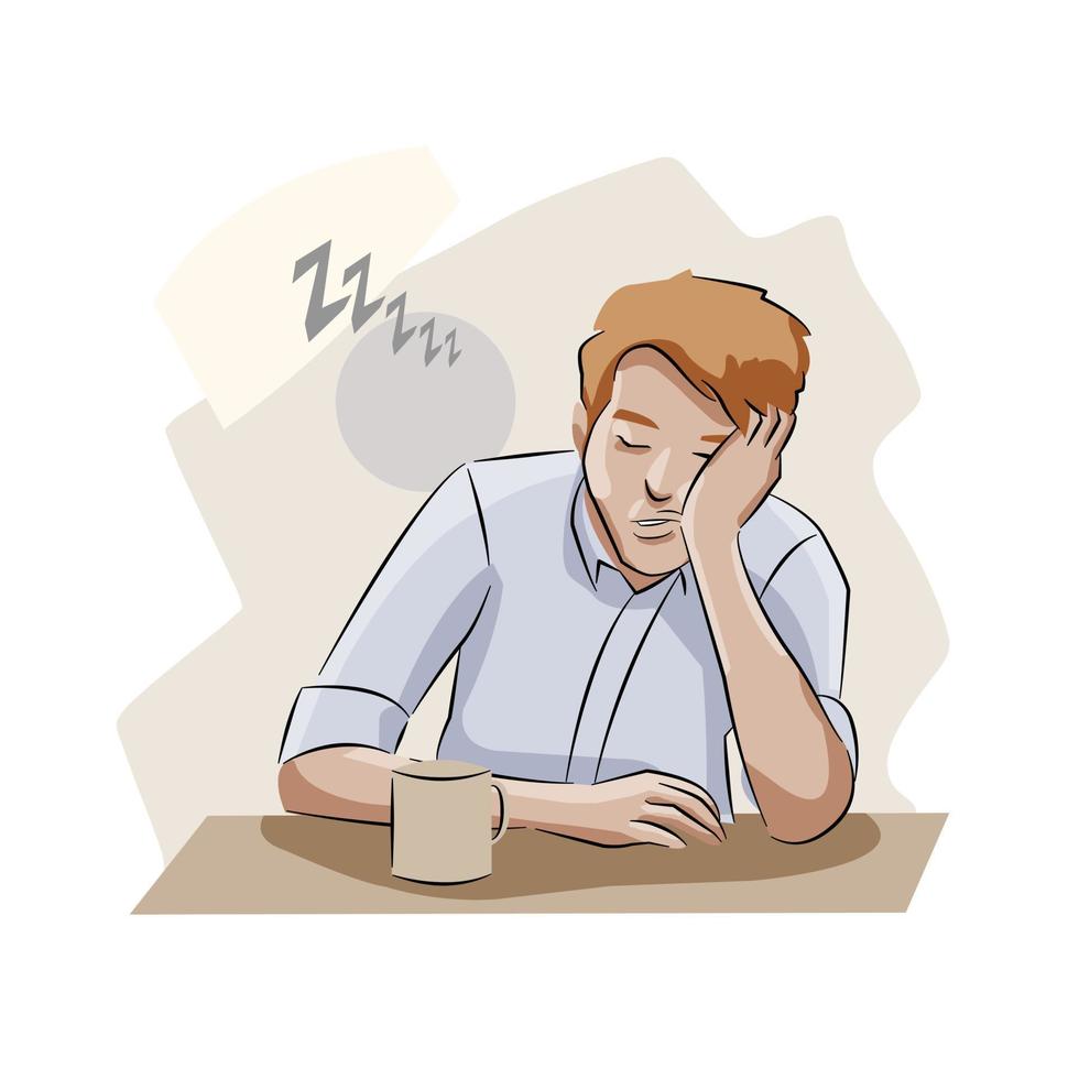 man sleeping in the office desk vector