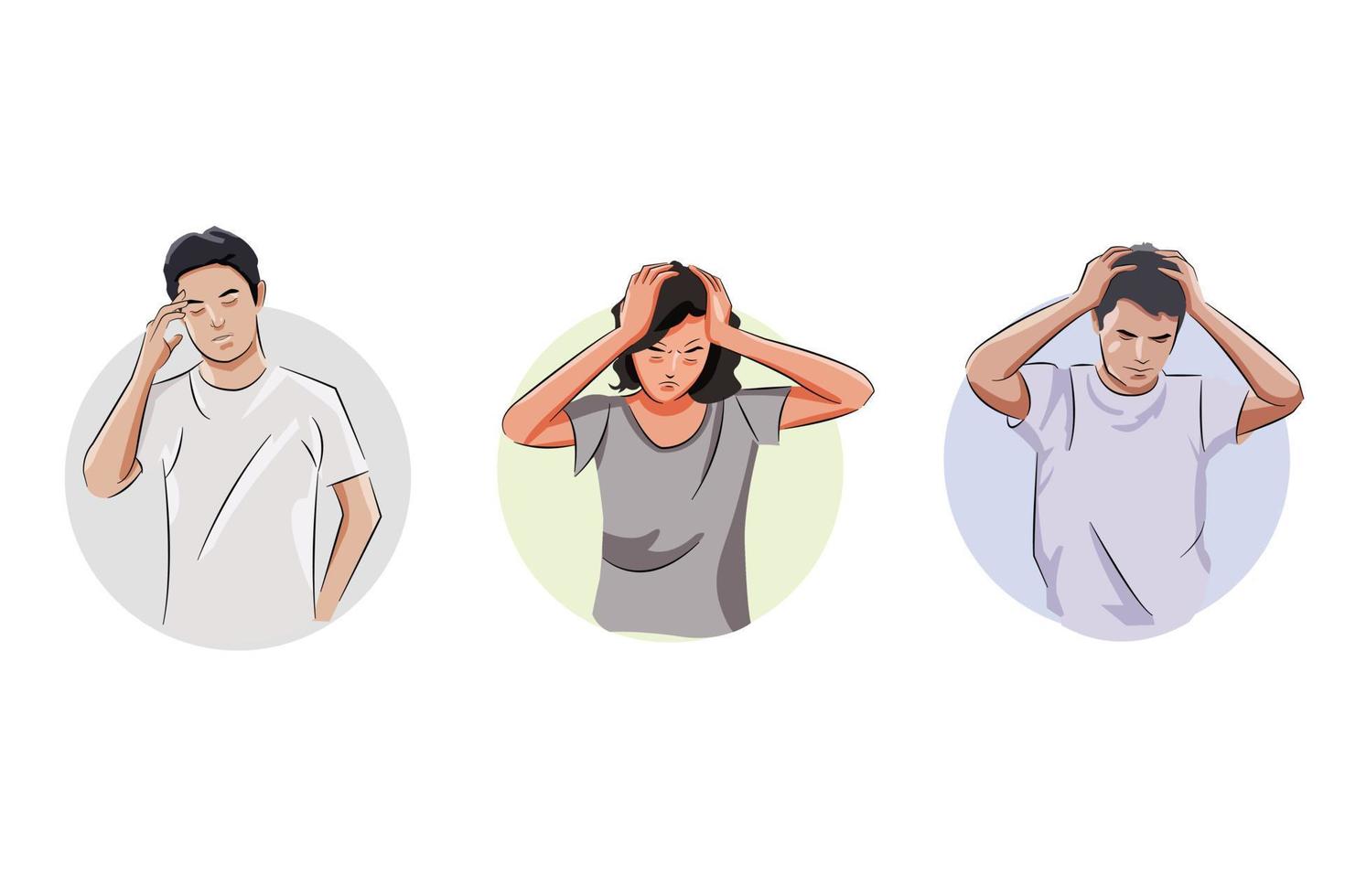 Men and Women Headache pose illustration vector