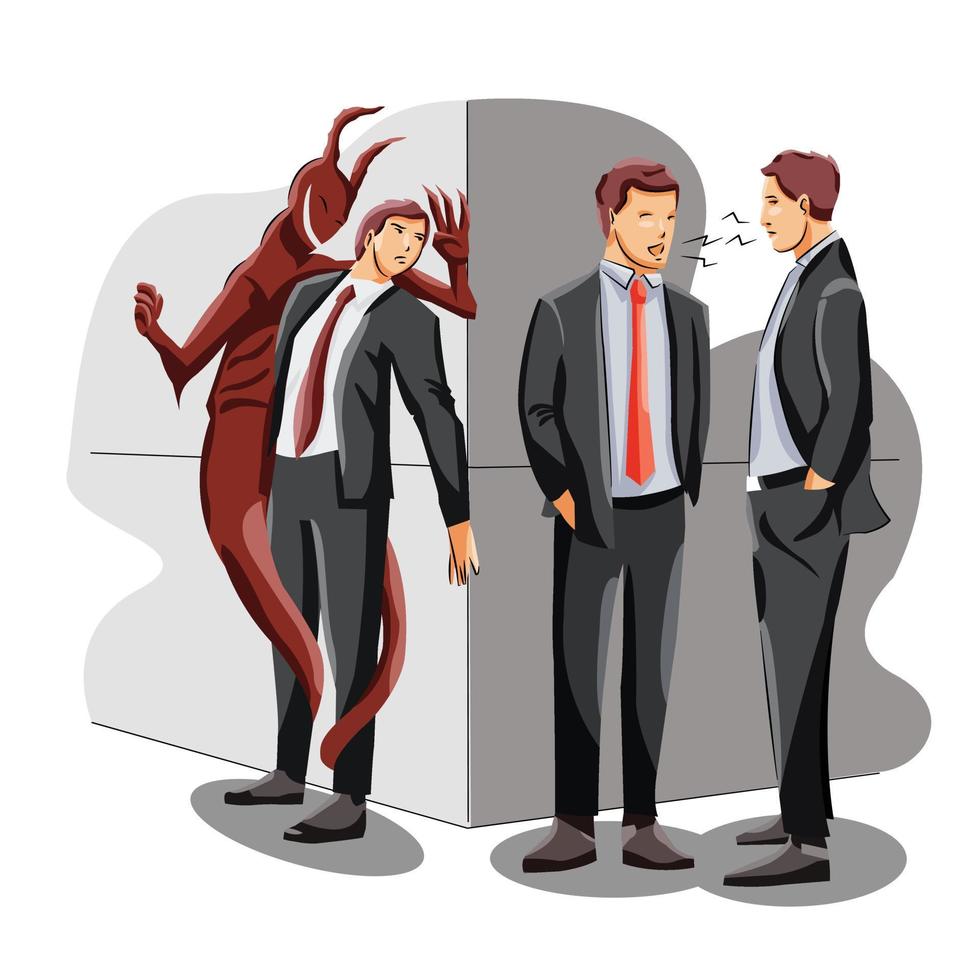 man office worker eavesdropping other office workers in silent hiding listening vector