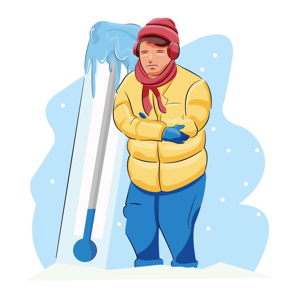 Man feeling cold in low temperature 11411668 Vector Art at Vecteezy