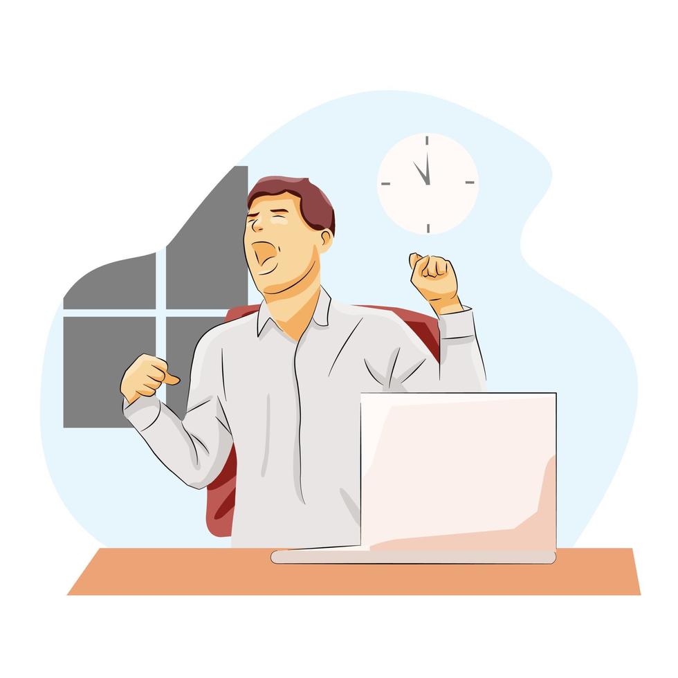 Office worker yawning sleepy overwork vector