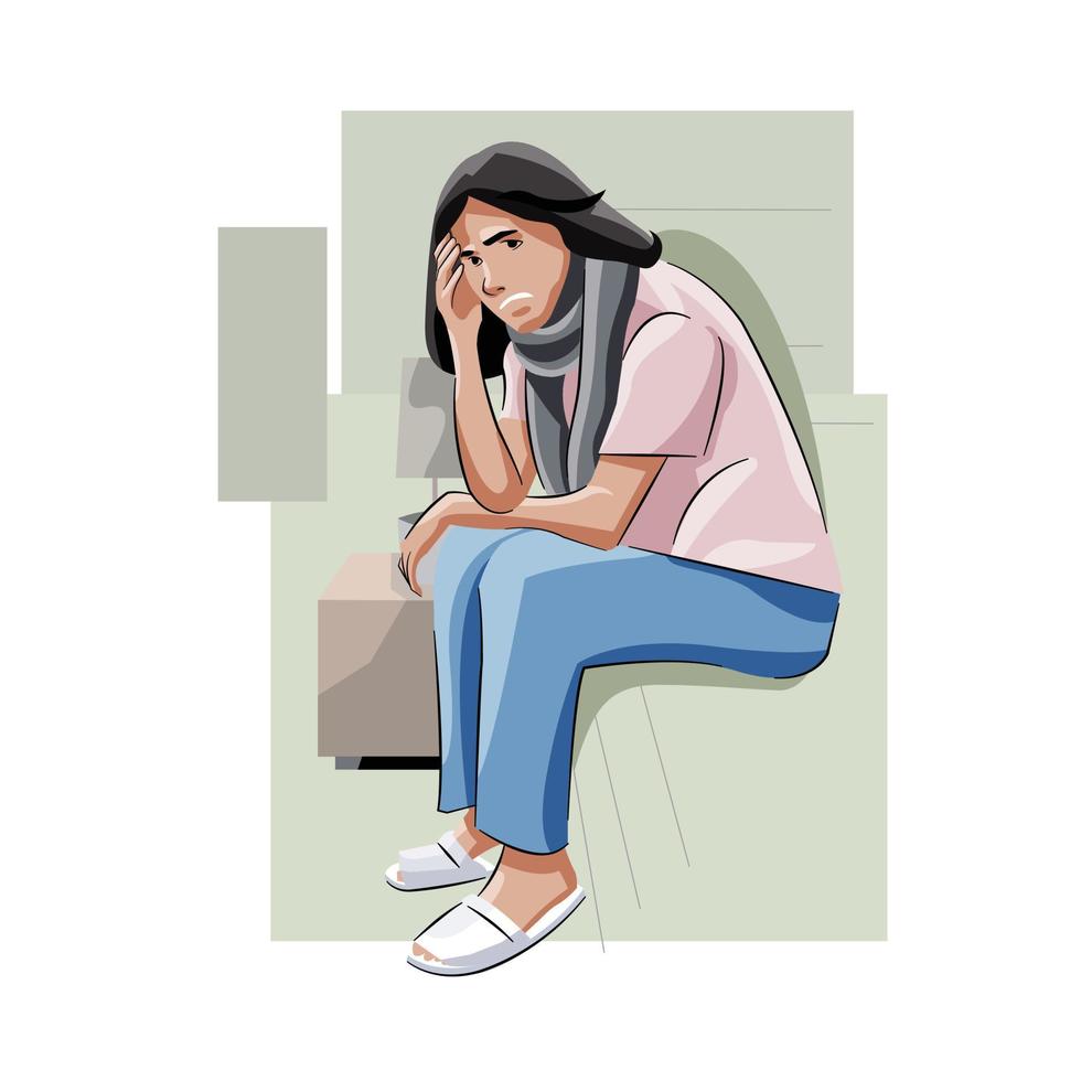 women sitting felling sick unwell and weak vector