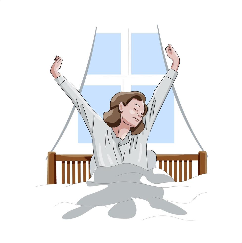 young woman waking up in the morning vector
