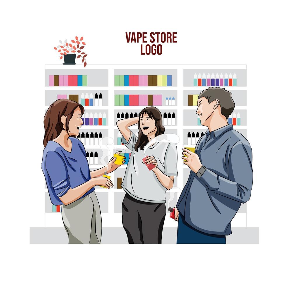 man and woman having talk in cafe store vape while vaping vector