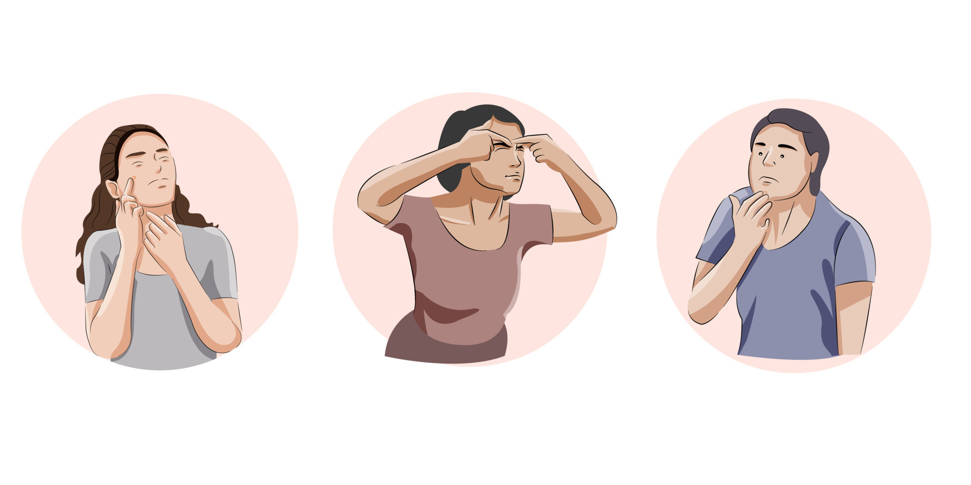 Set of Man and Woman having facial problem of acne trying to clean face