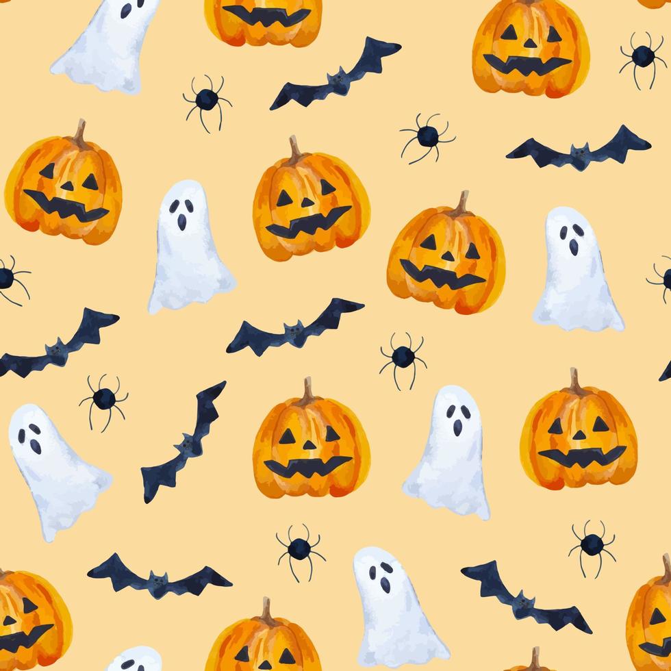 Watercolor halloween seamless pattern hand drawn illustration party design for decorations, textile, phone cases, wallpapers vector