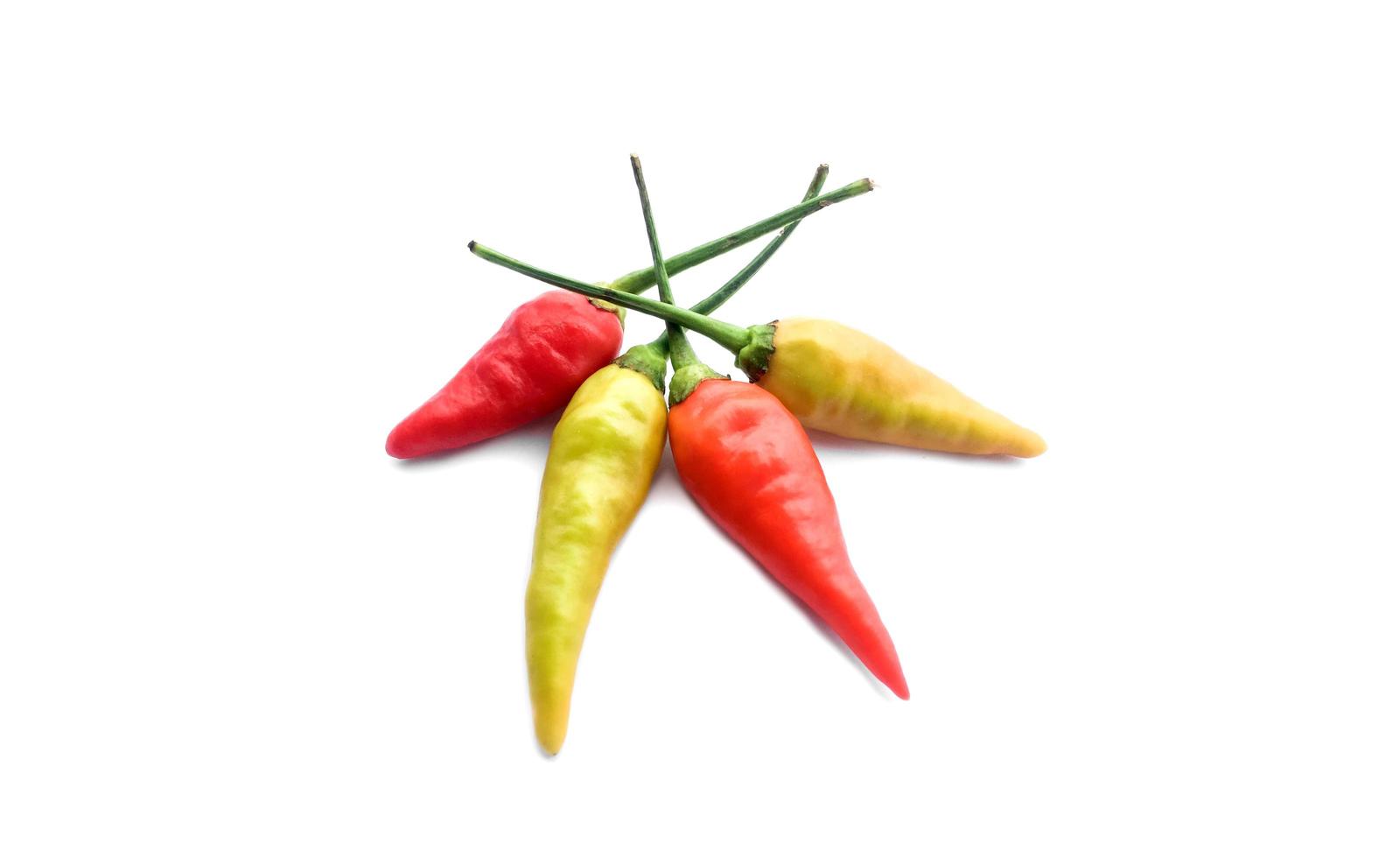 Isolated hot Karen Chili pepper on white background, hot asian food ingredients concept. photo