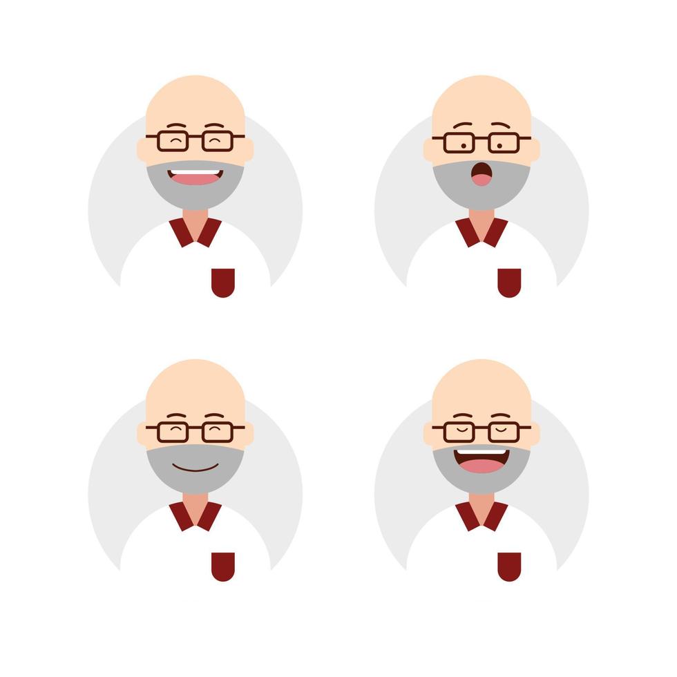 plano, calvo, viejo, anciano, hombre, macho, feliz, avatar, conjunto vector