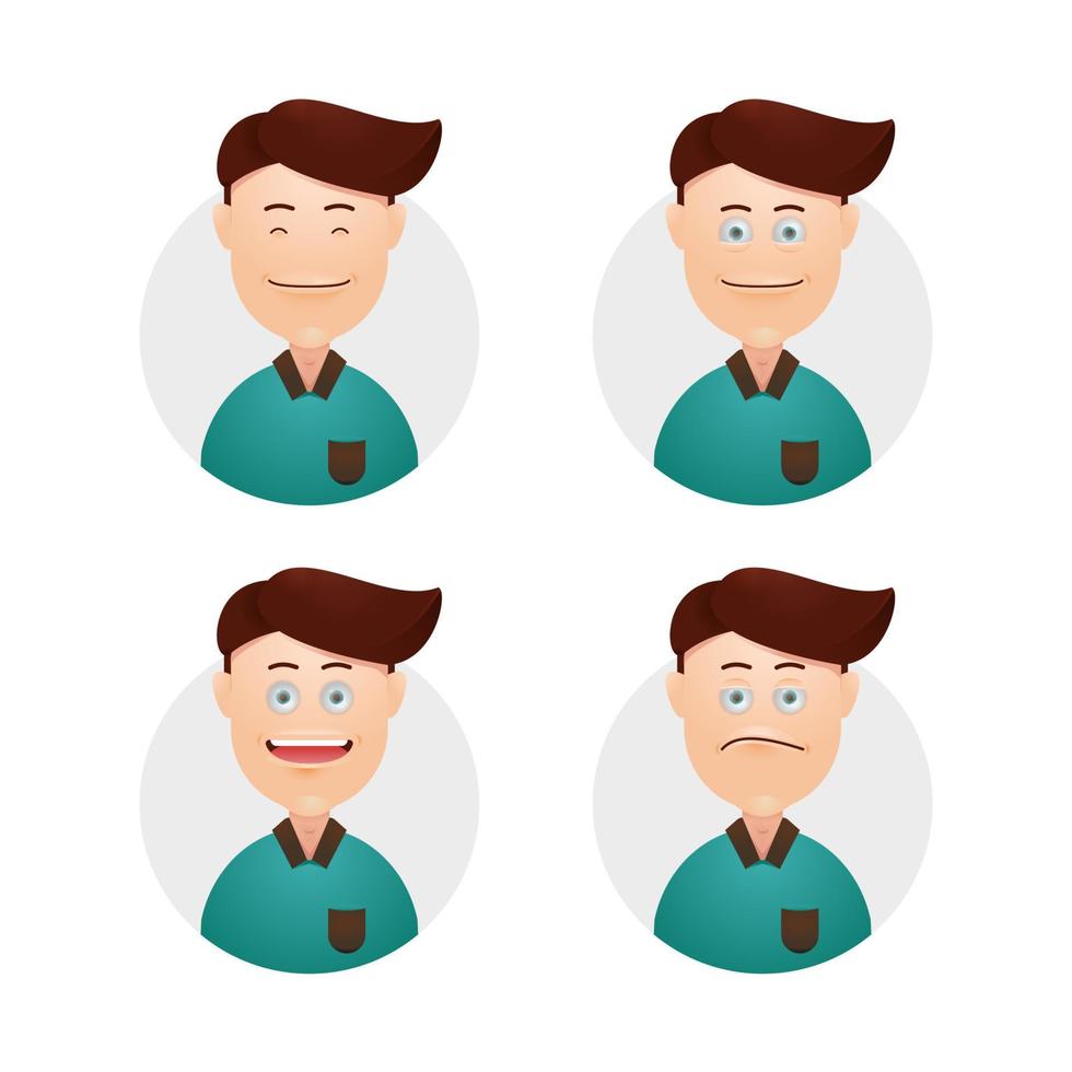 Young male boy with stylist hair cute avatar expression set vector