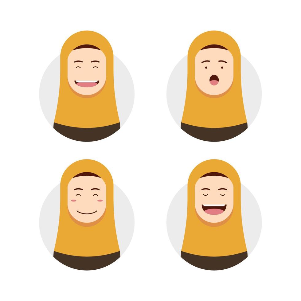 Yellow hijab hijaber avatar with face expression set illustration vector