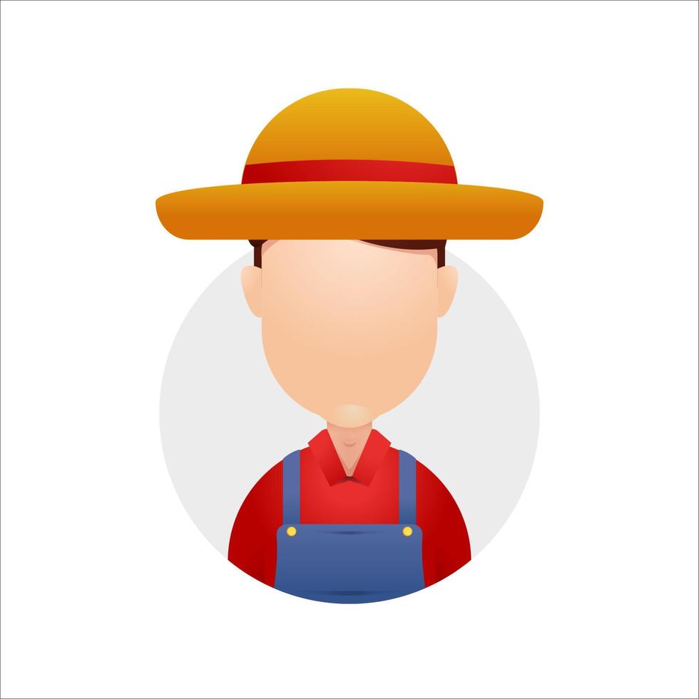 joven agricultor jardinero con sombrero de paja amarillo sin rostro cabeza plana avatar personaje icono ilustración vector