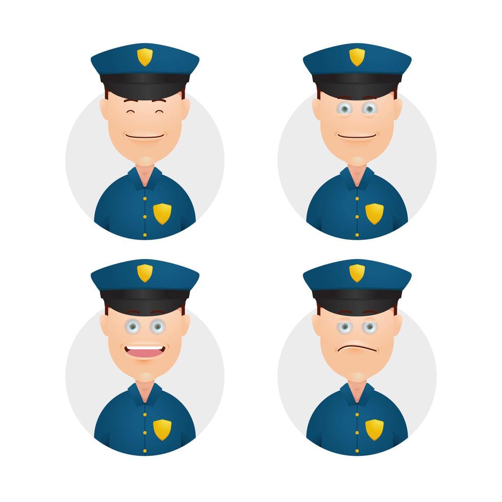 Set funny police officer face avatar expression illustration vector