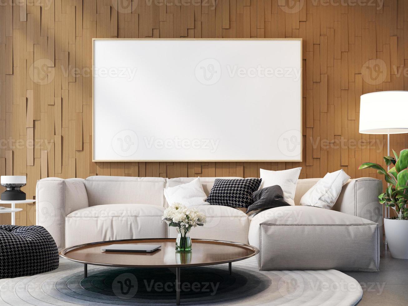 Poster Frame Mockup In Wall Scandinavian Living Room Interior photo