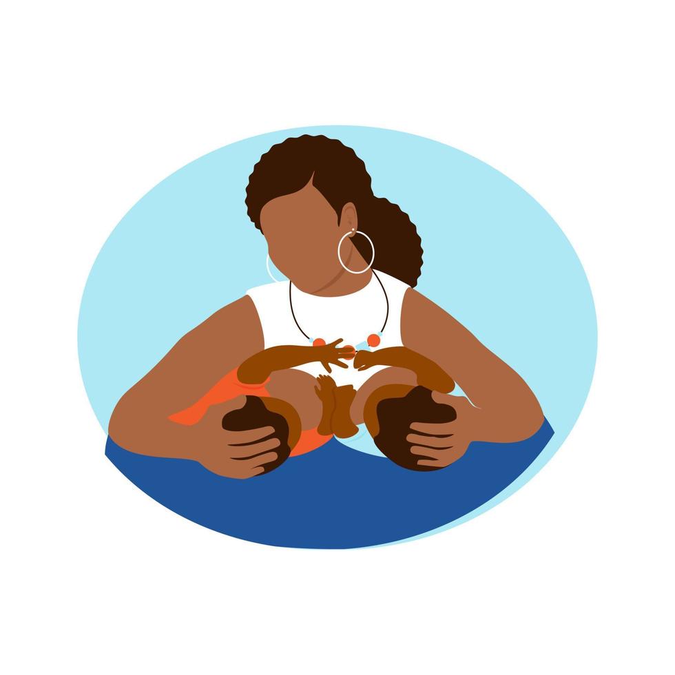 mamá afroamericana amamanta a dos gemelos al mismo tiempo. pose para alimentar a los niños. maternidad, dos niños recién nacidos negros. apoyo con la lactancia. ilustración vectorial vector