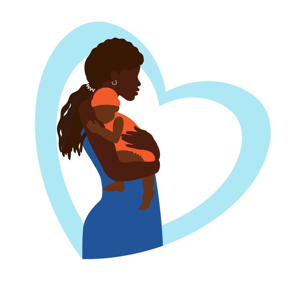 Día mundial de los bebés prematuros. 17 de noviembre. esperanza y rescate de recién nacidos. llamando la atención sobre la prematuridad, los problemas del embarazo. concepto vectorial con mamá negra y bebé en el corazón vector