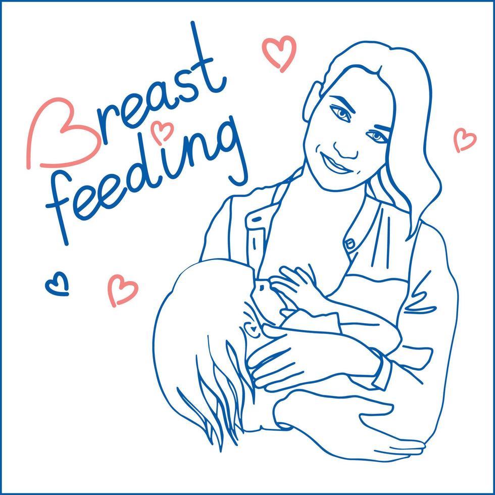 Freehand sketch of a mother breastfeeding her baby. Breastfeeding logo. Celebrating Breastfeeding Support Week. vector