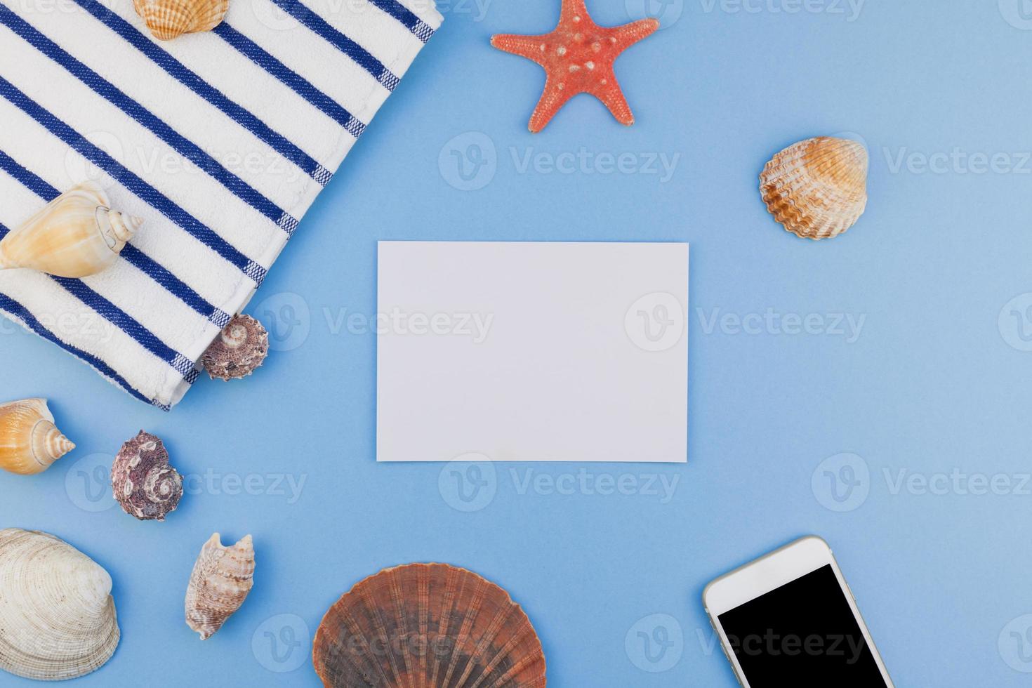 Flat lay concept of summer travel vacations photo