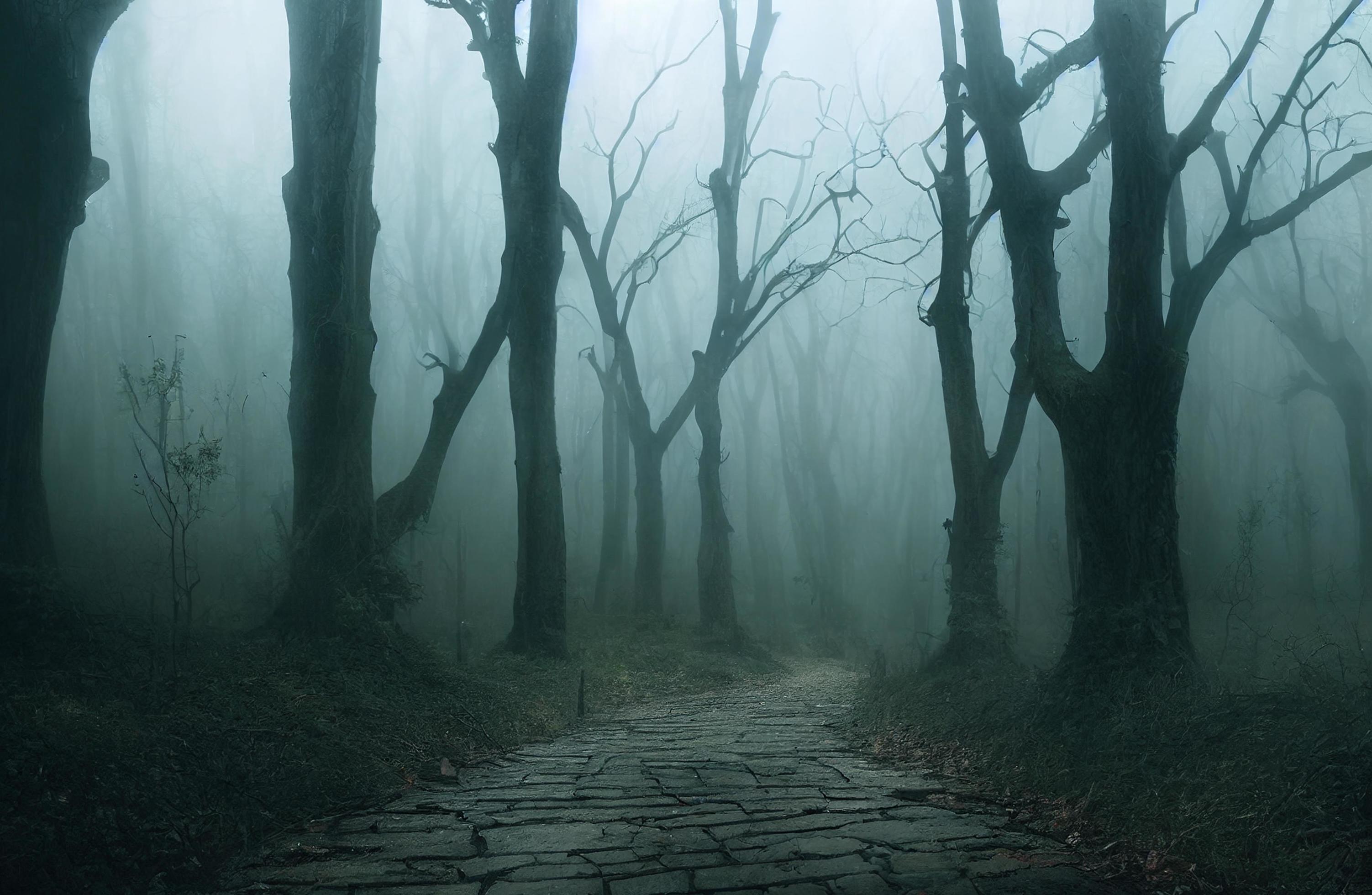 Landscape of haunted mist forest with pathway dark background, creepy and  scary concept, 3d rendering 11413273 Stock Photo at Vecteezy