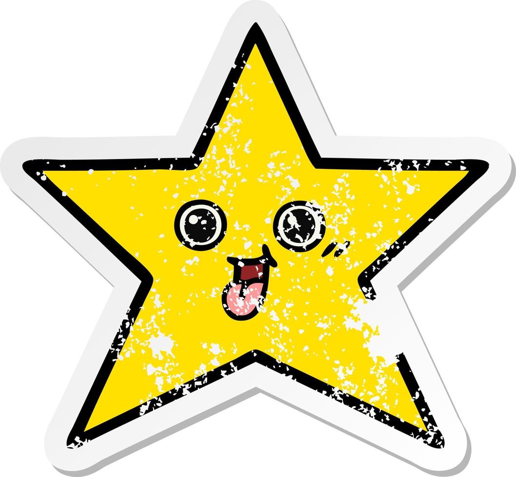 distressed sticker of a cute cartoon gold star vector