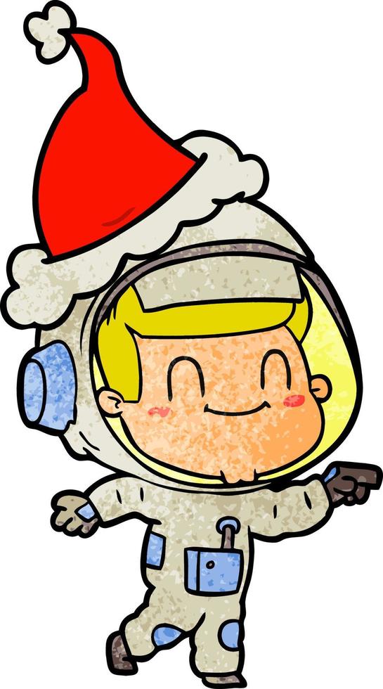 caricatura texturizada feliz de un hombre astronauta con sombrero de santa vector