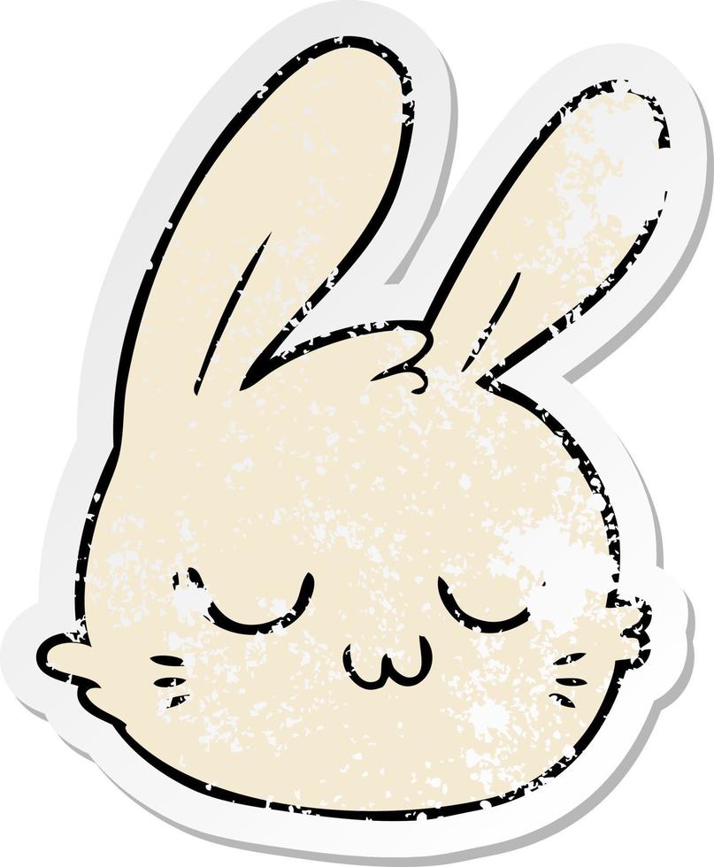 distressed sticker of a cartoon rabbit face vector