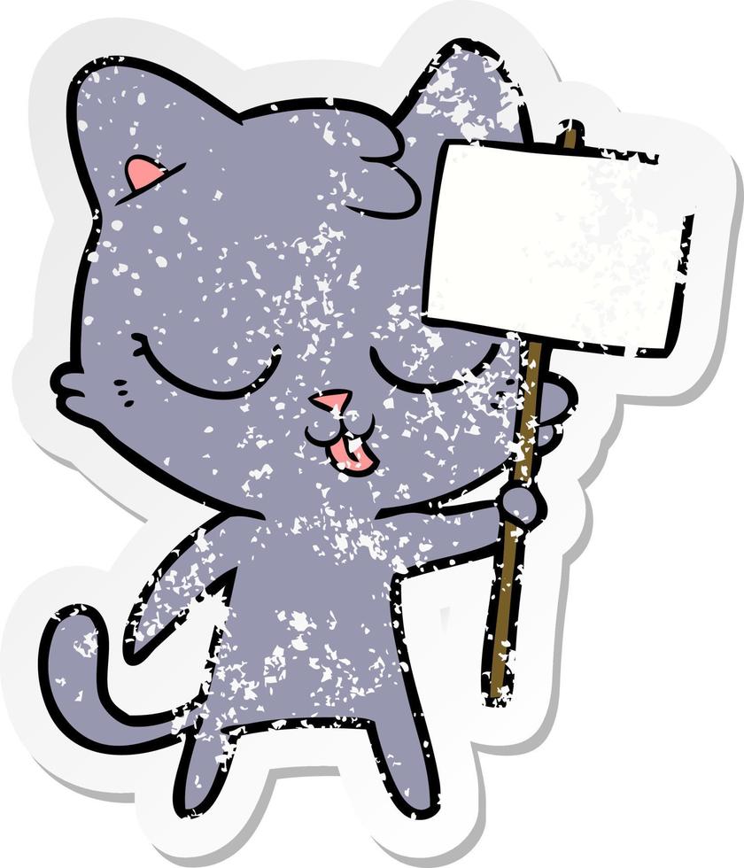 distressed sticker of a cartoon cat vector